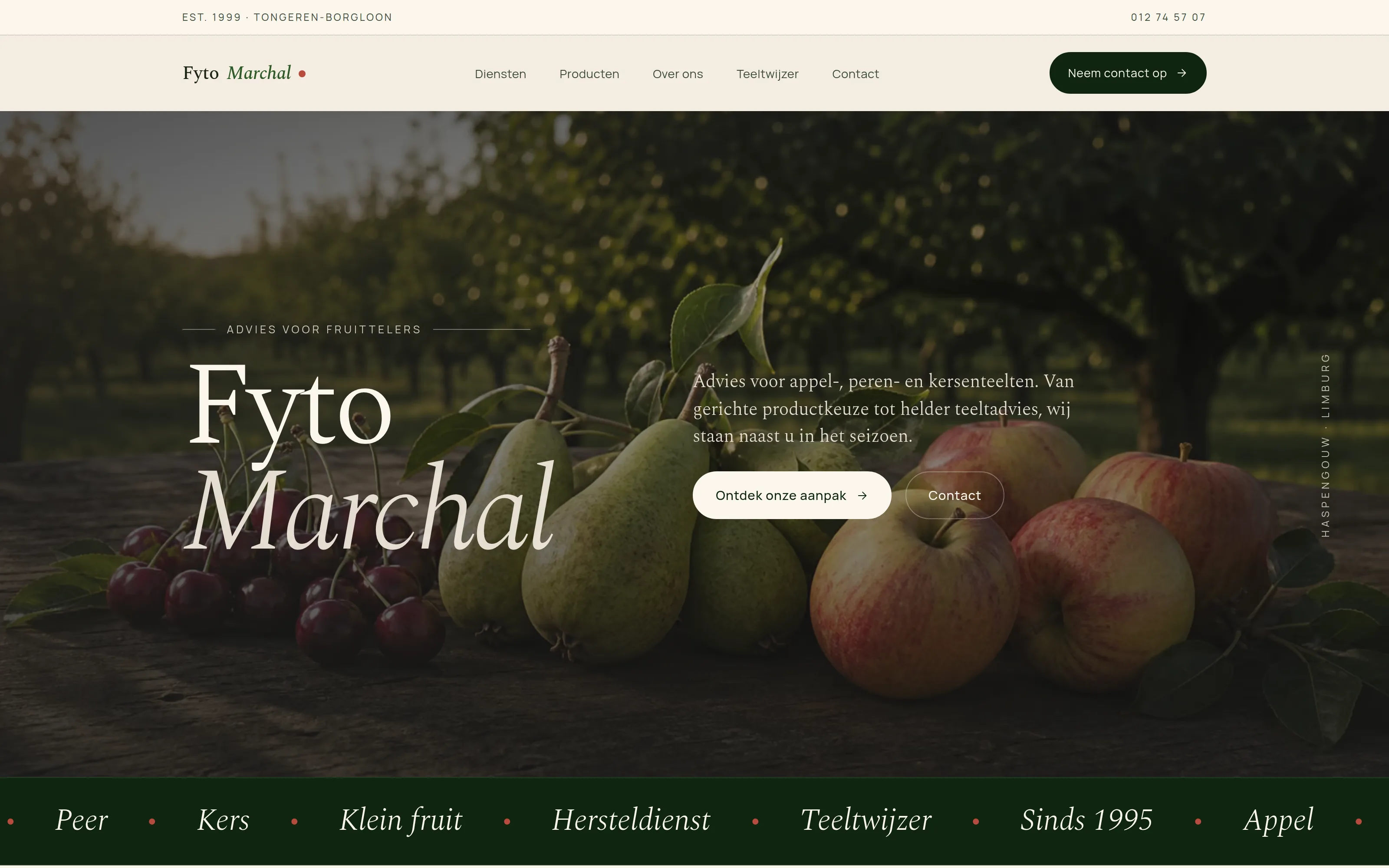 Homepage van Fyto Marchal met boomgaardfotografie en advies voor fruittelers
